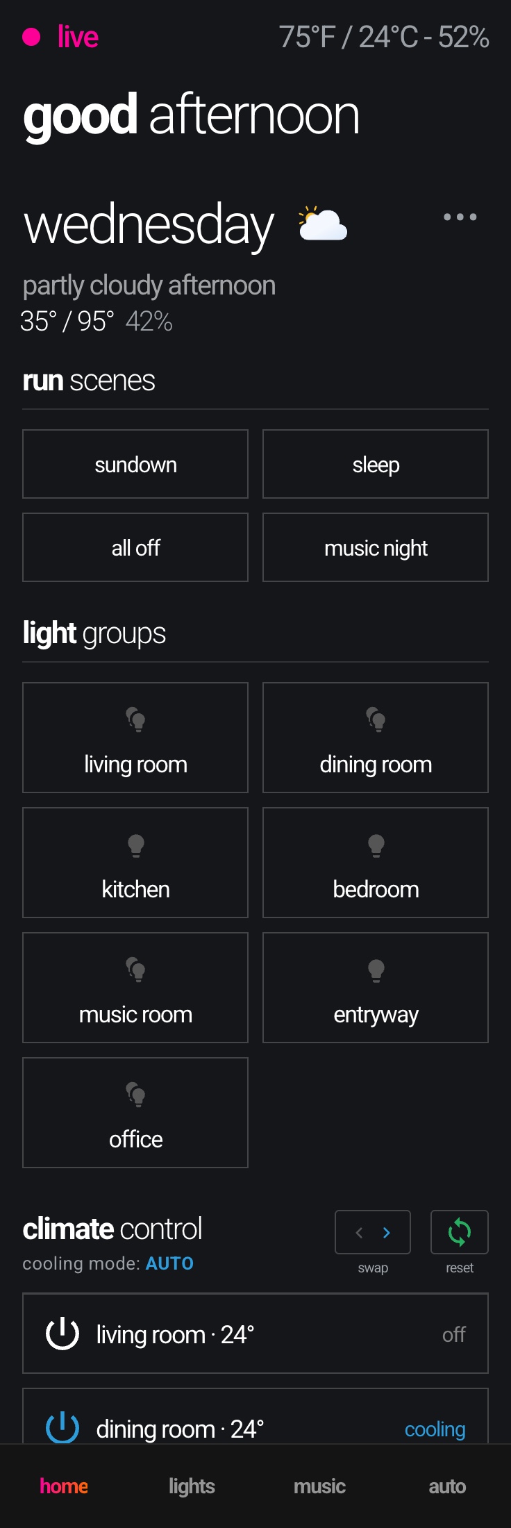 Phone — home view, full page