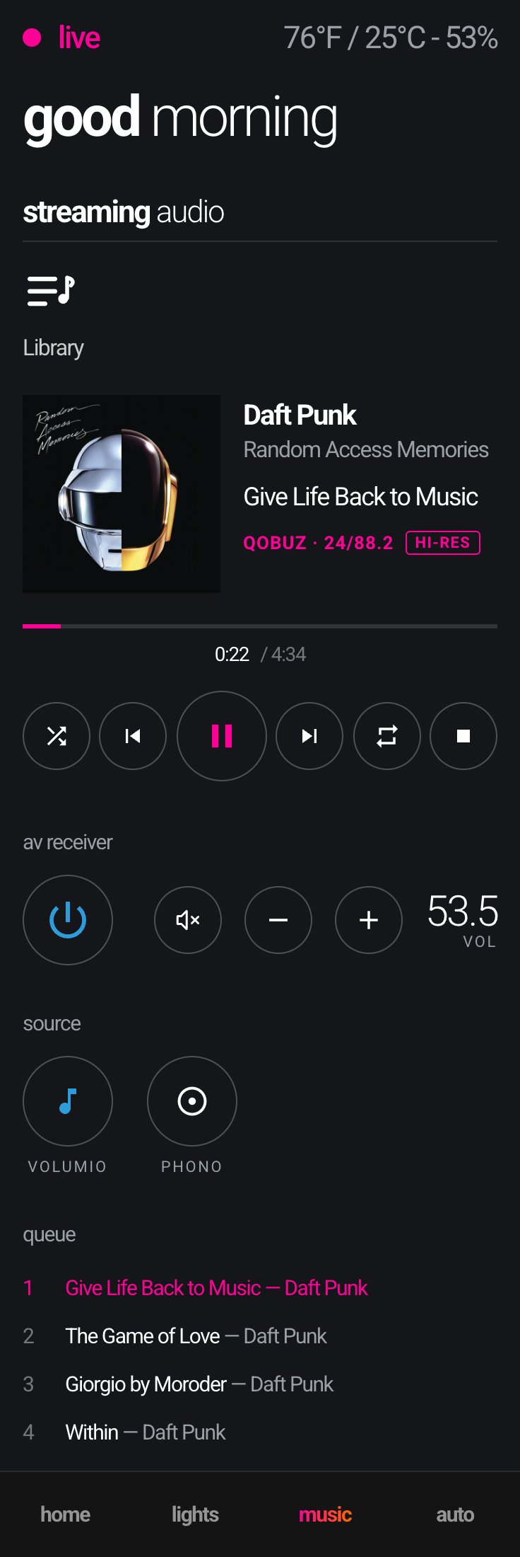 Phone — music view, full page