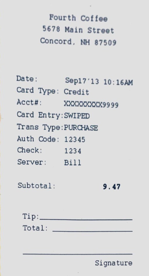 The same receipt straightened and cleaned into a readable document
